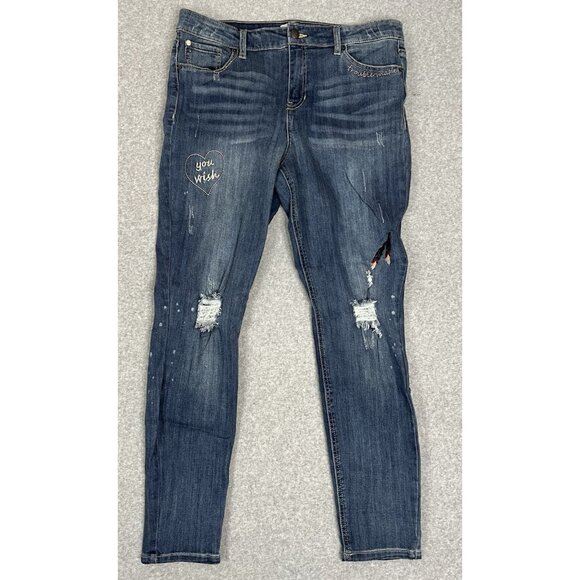 Adam Levine Skinny DENIM Jeans 17 Distressed Embroidered Lips Heart You Wish - Picture 2 of 16